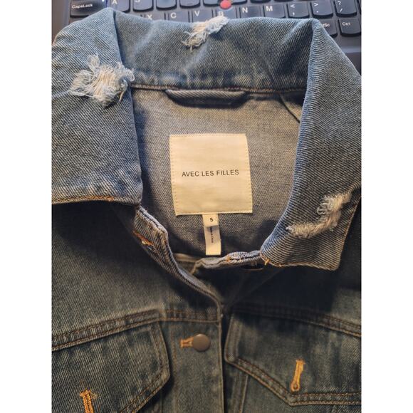 Avec Les Filles Sweater Sleeve Trucker Jacket - Small - NEW - Picture 6 of 9